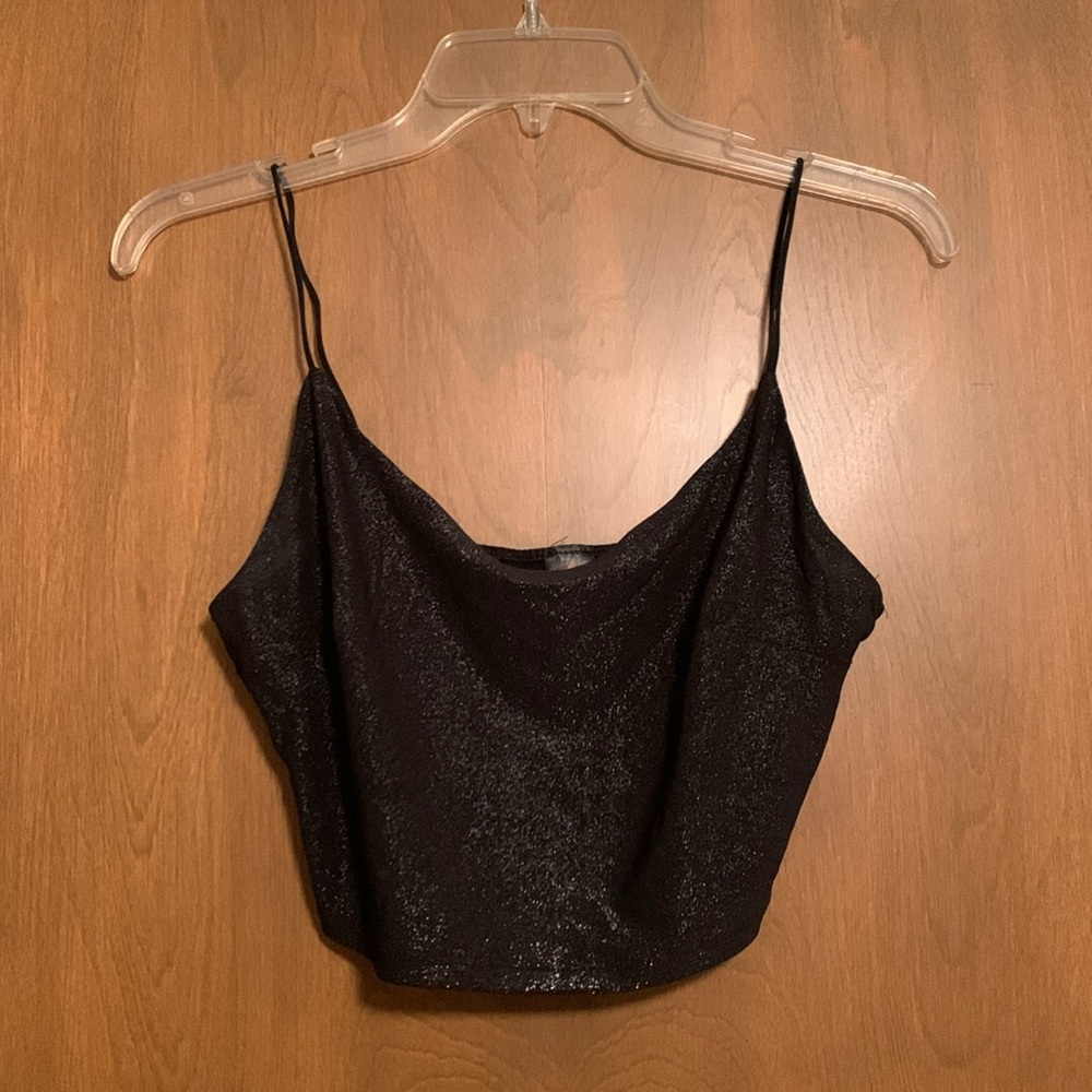 I Joah Black Glitter Crop Top Large L